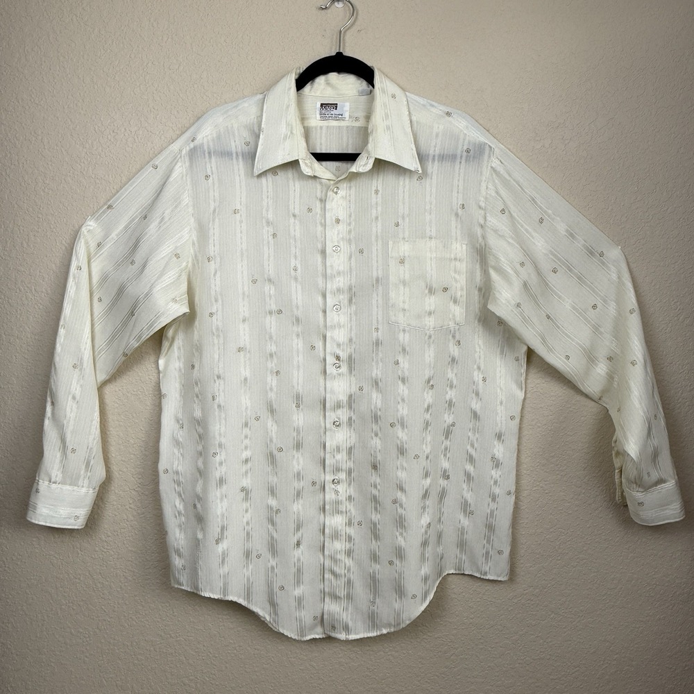 Vtg Montgomery Ward Mens Button Shirt 17 34/35 Rose Floral Jacquard Stripe 70s